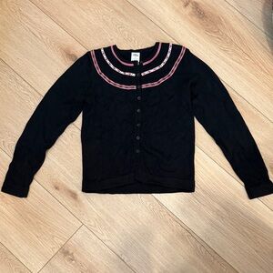 Girls Old Navy Black Cardigan with red and white Trim (floral and gingham)
